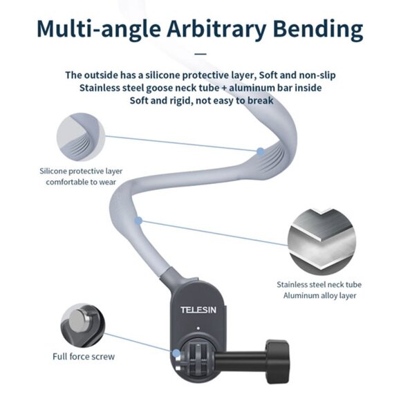 TELESIN Magnetic Neck Holder Mount Max Size POV for Action Cameras - Picture 7 of 12